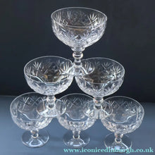 Load image into Gallery viewer, Vintage EDINBURGH CRYSTAL Seven Champagne Coupes / Sorbet Dishes with Stylish &amp; Rarer LOCHIEL Pattern. 3 3/4 inches
