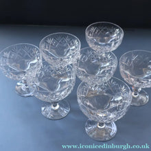 Load image into Gallery viewer, Vintage EDINBURGH CRYSTAL Seven Champagne Coupes / Sorbet Dishes with Stylish &amp; Rarer LOCHIEL Pattern. 3 3/4 inches
