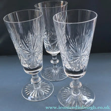 Load image into Gallery viewer, JOB LOT: Vintage Edinburgh Crystal CHAMPAGNE FLUTES. STAR OF EDINBURGH Pattern. Set of SEVEN: 6 1/4 inches
