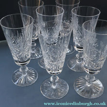 Load image into Gallery viewer, JOB LOT: Vintage Edinburgh Crystal CHAMPAGNE FLUTES. STAR OF EDINBURGH Pattern. Set of SEVEN: 6 1/4 inches
