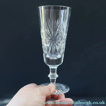 Load image into Gallery viewer, JOB LOT: Vintage Edinburgh Crystal CHAMPAGNE FLUTES. STAR OF EDINBURGH Pattern. Set of SEVEN: 6 1/4 inches
