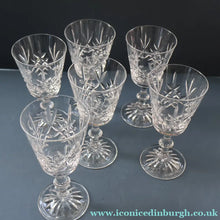 Load image into Gallery viewer, Vintage BOXED SET of SIX Edinburgh Crystal Goblets. LOMOND PATTERN (Square Bowl). 6 1/8 inches
