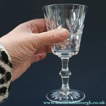 Load image into Gallery viewer, Vintage BOXED SET of SIX Edinburgh Crystal Goblets. LOMOND PATTERN (Square Bowl). 6 1/8 inches

