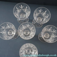 Load image into Gallery viewer, Vintage BOXED SET of SIX Edinburgh Crystal Goblets. LOMOND PATTERN (Square Bowl). 6 1/8 inches

