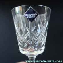 Load image into Gallery viewer, Edinburgh Crystal. Six Claret Wine Glasses. Lomond Pattern (Square Bowl). 6 1/8 inches Boxed - VINTAGE CRYSTAL GLASSES
