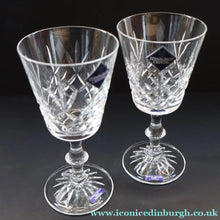Load image into Gallery viewer, Edinburgh Crystal. Six Claret Wine Glasses. Lomond Pattern (Square Bowl). 6 1/8 inches Boxed - VINTAGE CRYSTAL GLASSES
