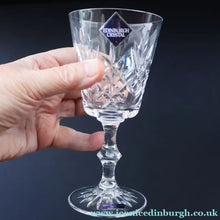 Load image into Gallery viewer, Edinburgh Crystal. Six Claret Wine Glasses. Lomond Pattern (Square Bowl). 6 1/8 inches Boxed - VINTAGE CRYSTAL GLASSES
