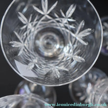 Load image into Gallery viewer, Edinburgh Crystal. Six Claret Wine Glasses. Lomond Pattern (Square Bowl). 6 1/8 inches Boxed - VINTAGE CRYSTAL GLASSES
