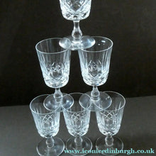 Load image into Gallery viewer, EDINBURGH CRYSTAL. Set of SIX Matching Sherry or Liqueur Glasses. Appin Pattern
