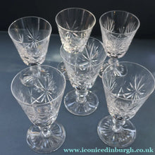 Load image into Gallery viewer, SIX Vintage 1960s Edinburgh Port or Sherry Glasses. STAR OF EDINBURGH Pattern. 5 inches

