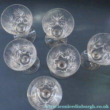 Load image into Gallery viewer, SIX Vintage 1960s Edinburgh Port or Sherry Glasses. STAR OF EDINBURGH Pattern. 5 inches
