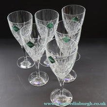 Load image into Gallery viewer, Edinburgh Crystal. Six Tall Sparkling White WineGlasses. Ayr Pattern. 7 3/8 inches - VINTAGE CRYSTAL GLASSES
