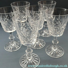 Load image into Gallery viewer, Vintage SET of SIX Edinburgh Crystal Goblets. LOMOND PATTERN (Square Bowl). 5 1/2 inches
