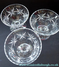 Load image into Gallery viewer, EDINBURGH CRYSTAL THREE Matching Sundae Dishes or Bowls. Excellent Vintage Condition with Shorter Stem and Engraved
