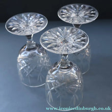 Load image into Gallery viewer, EDINBURGH CRYSTAL. THREE Small Wine Glasses LOMOND PATTERN (Round Bowl). 4 3/4 inches
