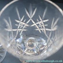 Load image into Gallery viewer, EDINBURGH CRYSTAL. THREE Small Wine Glasses LOMOND PATTERN (Round Bowl). 4 3/4 inches
