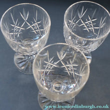 Load image into Gallery viewer, EDINBURGH CRYSTAL. THREE Small Wine Glasses LOMOND PATTERN (Round Bowl). 4 3/4 inches
