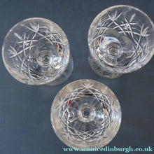 Load image into Gallery viewer, EDINBURGH CRYSTAL. THREE Small Wine Glasses LOMOND PATTERN (Round Bowl). 4 3/4 inches
