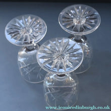 Load image into Gallery viewer, EDINBURGH CRYSTAL. THREE Small Wine Glasses LOMOND PATTERN (Round Bowl). 4 3/4 inches
