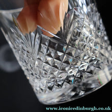 Load image into Gallery viewer, Edinburgh Crystal. Three Stylish Whisky Tumblers. Unidentified Pattern. 3 1/4 inches - VINTAGE CRYSTAL GLASSES

