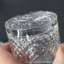 Load image into Gallery viewer, Edinburgh Crystal. Three Stylish Whisky Tumblers. Unidentified Pattern. 3 1/4 inches - VINTAGE CRYSTAL GLASSES
