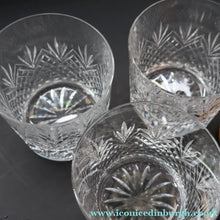 Load image into Gallery viewer, Edinburgh Crystal. Three Stylish Whisky Tumblers. Unidentified Pattern. 3 1/4 inches - VINTAGE CRYSTAL GLASSES
