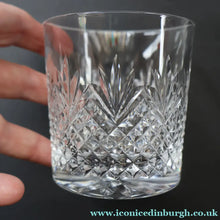 Load image into Gallery viewer, Edinburgh Crystal. Three Stylish Whisky Tumblers. Unidentified Pattern. 3 1/4 inches - VINTAGE CRYSTAL GLASSES
