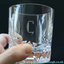 Load image into Gallery viewer, THREE Vintage Edinburgh Crystal Whisky Tumblers / Glasses. STAR OF EDINBURGH. Engraved with letter "C" 
