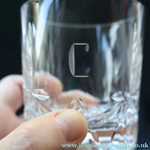 Load image into Gallery viewer, THREE Vintage Edinburgh Crystal Whisky Tumblers / Glasses. STAR OF EDINBURGH. Engraved with letter "C" 
