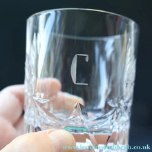 Load image into Gallery viewer, THREE Vintage Edinburgh Crystal Whisky Tumblers / Glasses. STAR OF EDINBURGH. Engraved with letter "C" 
