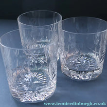 Load image into Gallery viewer, THREE Vintage Edinburgh Crystal Whisky Tumblers / Glasses. STAR OF EDINBURGH. Engraved with letter "C" 
