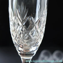 Load image into Gallery viewer, Edinburgh Crystal. Vintage Four Tall CHAMPAGNE Flute Glasses. Kelso Pattern. 8 1/4 inches - VINTAGE CRYSTAL GLASSES
