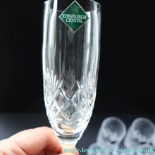 Load image into Gallery viewer, Edinburgh Crystal. Vintage Four Tall CHAMPAGNE Flute Glasses. Kelso Pattern. 8 1/4 inches - VINTAGE CRYSTAL GLASSES
