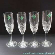 Load image into Gallery viewer, Edinburgh Crystal. Vintage Four Tall CHAMPAGNE Flute Glasses. Kelso Pattern. 8 1/4 inches - VINTAGE CRYSTAL GLASSES
