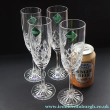 Load image into Gallery viewer, Edinburgh Crystal. Vintage Four Tall CHAMPAGNE Flute Glasses. Kelso Pattern. 8 1/4 inches - VINTAGE CRYSTAL GLASSES
