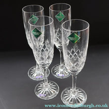 Load image into Gallery viewer, Edinburgh Crystal. Vintage Four Tall CHAMPAGNE Flute Glasses. Kelso Pattern. 8 1/4 inches - VINTAGE CRYSTAL GLASSES
