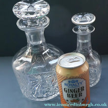 Load image into Gallery viewer, EDINBURGH CRYSTAL. Vintage PAIR of 1980s Mallet Shape Whisky Decanters STAR OF EDINBURGH Pattern

