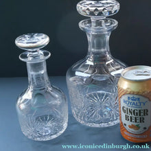 Load image into Gallery viewer, EDINBURGH CRYSTAL. Vintage PAIR of 1980s Mallet Shape Whisky Decanters STAR OF EDINBURGH Pattern
