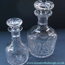 Load image into Gallery viewer, EDINBURGH CRYSTAL. Vintage PAIR of 1980s Mallet Shape Whisky Decanters STAR OF EDINBURGH Pattern
