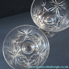 Load image into Gallery viewer, EDINBURGH CRYSTAL. Vintage PAIR of Champagne Coups / Tall Sherbet Glasses. STAR OF EDINBURGH Pattern: 5 1/8 inches
