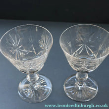 Load image into Gallery viewer, EDINBURGH CRYSTAL. Vintage PAIR of Champagne Coups / Tall Sherbet Glasses. STAR OF EDINBURGH Pattern: 5 1/8 inches

