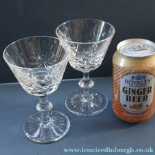 Load image into Gallery viewer, EDINBURGH CRYSTAL. Vintage PAIR of Champagne Coups / Tall Sherbet Glasses. STAR OF EDINBURGH Pattern: 5 1/8 inches
