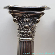 Load image into Gallery viewer, EDWARDIAN: Fine Pair of William Hutton &amp; Sons (Sheffield) Silver Plated Dwarf Corinthian Column Candlesticks
