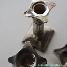 Load image into Gallery viewer, EDWARDIAN: Fine Pair of William Hutton &amp; Sons (Sheffield) Silver Plated Dwarf Corinthian Column Candlesticks
