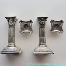 Load image into Gallery viewer, EDWARDIAN: Fine Pair of William Hutton &amp; Sons (Sheffield) Silver Plated Dwarf Corinthian Column Candlesticks
