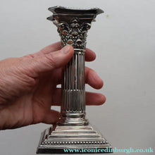 Load image into Gallery viewer, EDWARDIAN: Fine Pair of William Hutton &amp; Sons (Sheffield) Silver Plated Dwarf Corinthian Column Candlesticks
