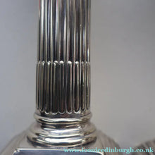 Load image into Gallery viewer, EDWARDIAN: Fine Pair of William Hutton &amp; Sons (Sheffield) Silver Plated Dwarf Corinthian Column Candlesticks
