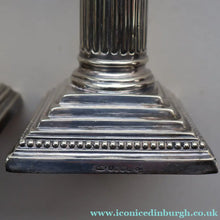 Load image into Gallery viewer, EDWARDIAN: Fine Pair of William Hutton &amp; Sons (Sheffield) Silver Plated Dwarf Corinthian Column Candlesticks
