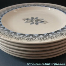 Load image into Gallery viewer, Vintage 1950s Wedgwood SIX SMALL SIDE PLATES. Persephone / Harvest Festival Pattern with Stylised Fish. 7 inches

