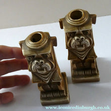Load image into Gallery viewer, Rare 1920s Scafer Vater Cubist Candlesticks Pair of Bulldogs
